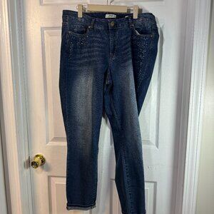 Vintage America - Boho Skinny Jeans with Rhinestones - Medium Wash - 16/33 -